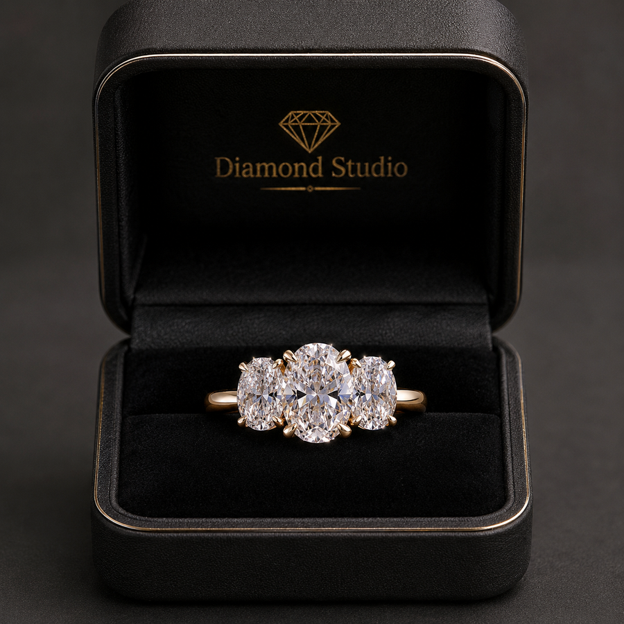 2.50 CT Oval Cut Lab-Grown Diamond Three-Stone Engagement Ring in 14K White Gold – Trilogy Anniversary Design