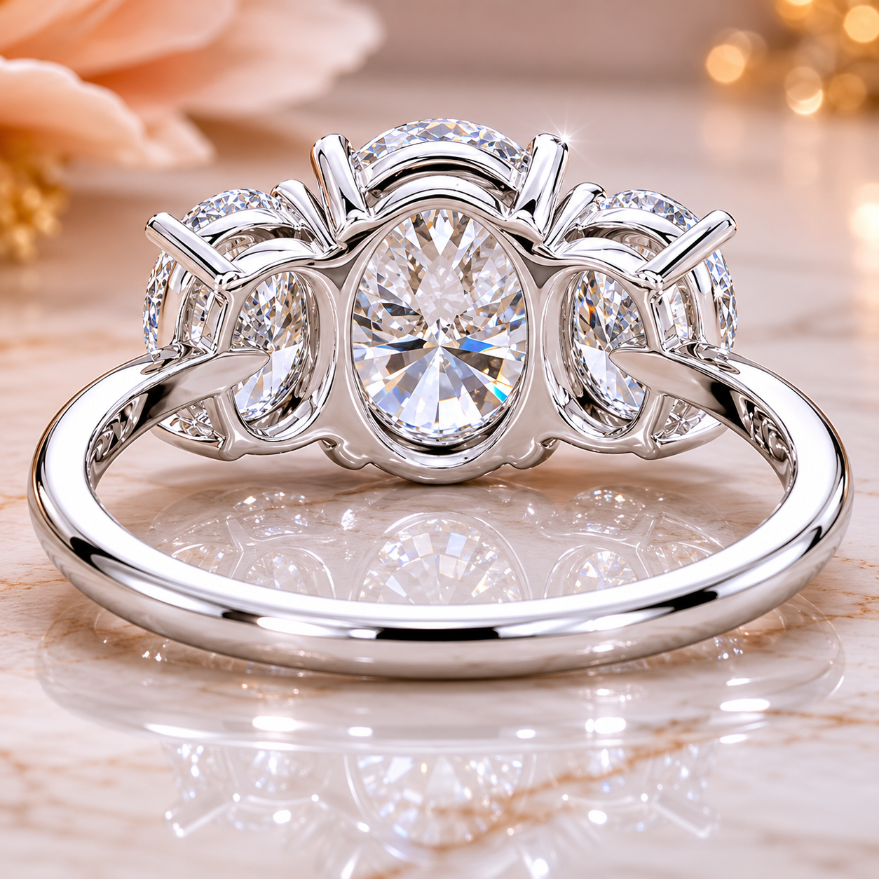 2.50 CT Oval Cut Lab-Grown Diamond Three-Stone Engagement Ring in 14K White Gold – Trilogy Anniversary Design