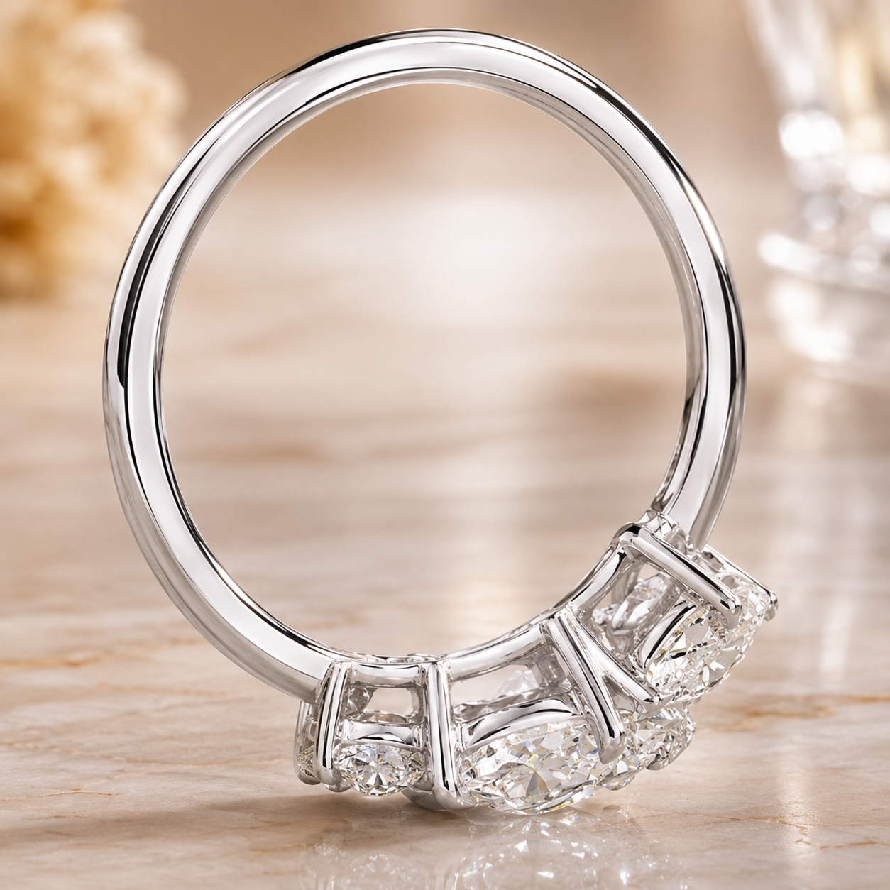 2.50 CT Oval Cut Lab-Grown Diamond Three-Stone Engagement Ring in 14K White Gold – Trilogy Anniversary Design
