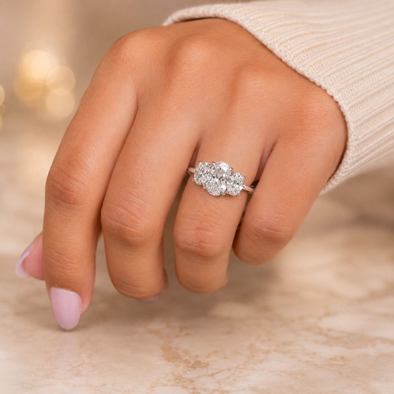 2.50 CT Oval Cut Lab-Grown Diamond Three-Stone Engagement Ring in 14K White Gold – Trilogy Anniversary Design