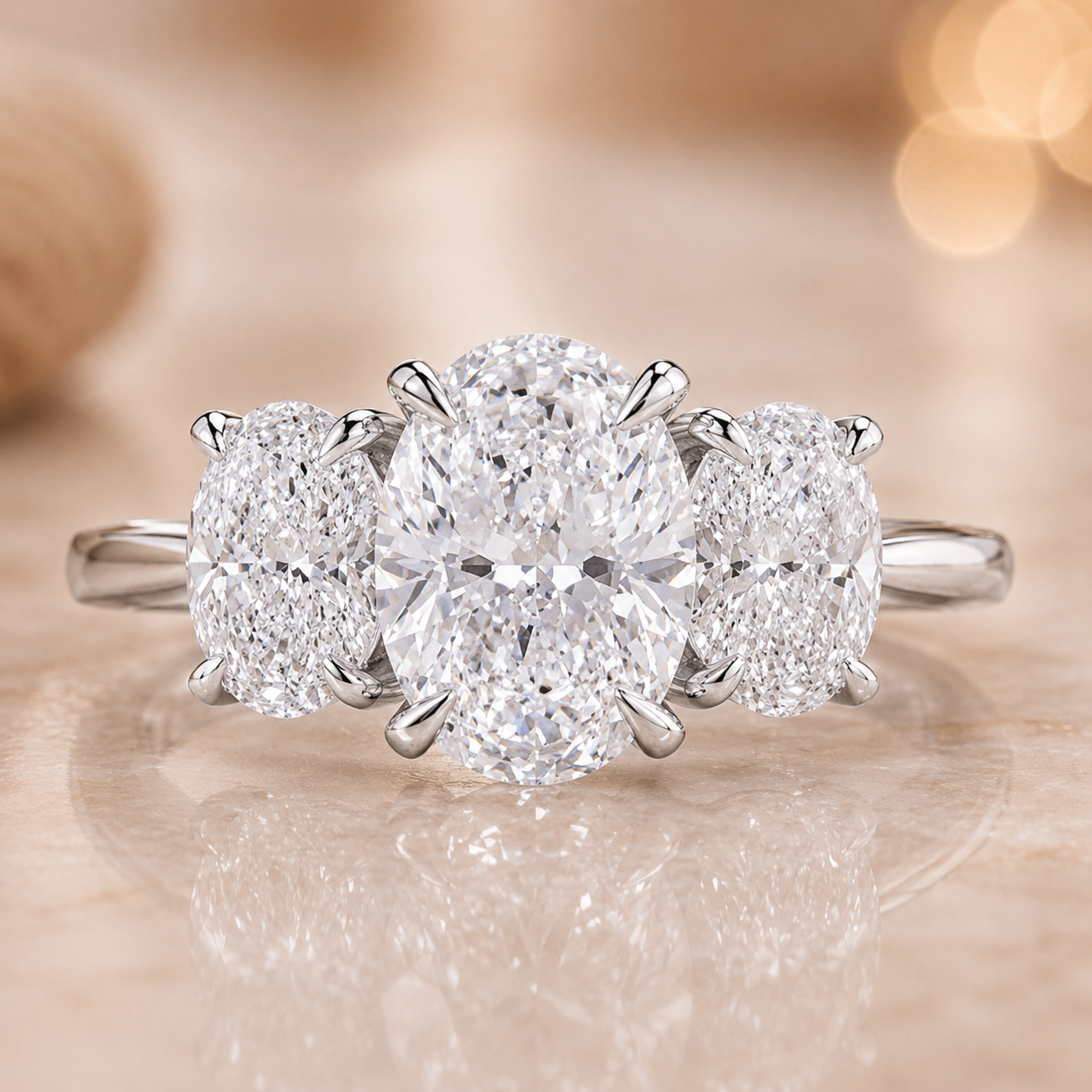 2.50 CT Oval Cut Lab-Grown Diamond Three-Stone Engagement Ring in 14K White Gold – Trilogy Anniversary Design