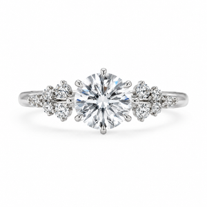 2.00 CT Radiant Cut Lab-Grown Diamond Three-Stone Engagement Ring in 14K White Gold – Cluster Side Stone Bridal Design