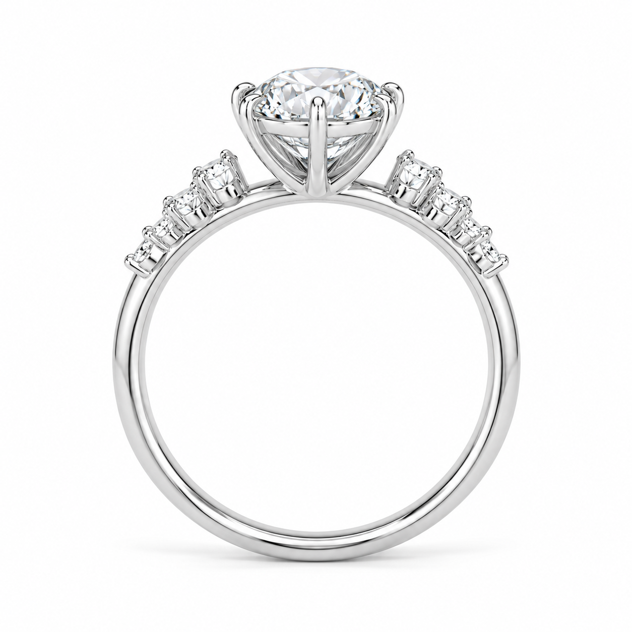 2.00 CT Radiant Cut Lab-Grown Diamond Three-Stone Engagement Ring in 14K White Gold – Cluster Side Stone Bridal Design