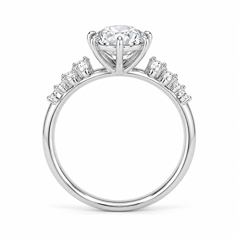 2.00 CT Radiant Cut Lab-Grown Diamond Three-Stone Engagement Ring in 14K White Gold – Cluster Side Stone Bridal Design