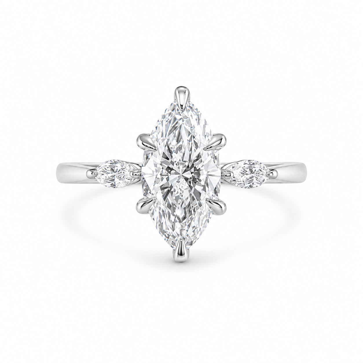 3.00 CT Marquise Lab-Grown Diamond Three-Stone Engagement Ring in 14K White Gold – Anniversary Trilogy Design