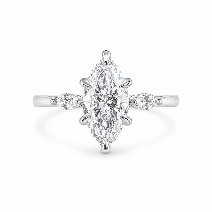 3.00 CT Marquise Lab-Grown Diamond Three-Stone Engagement Ring in 14K White Gold â€“ Anniversary Trilogy Design from Diamond Studio