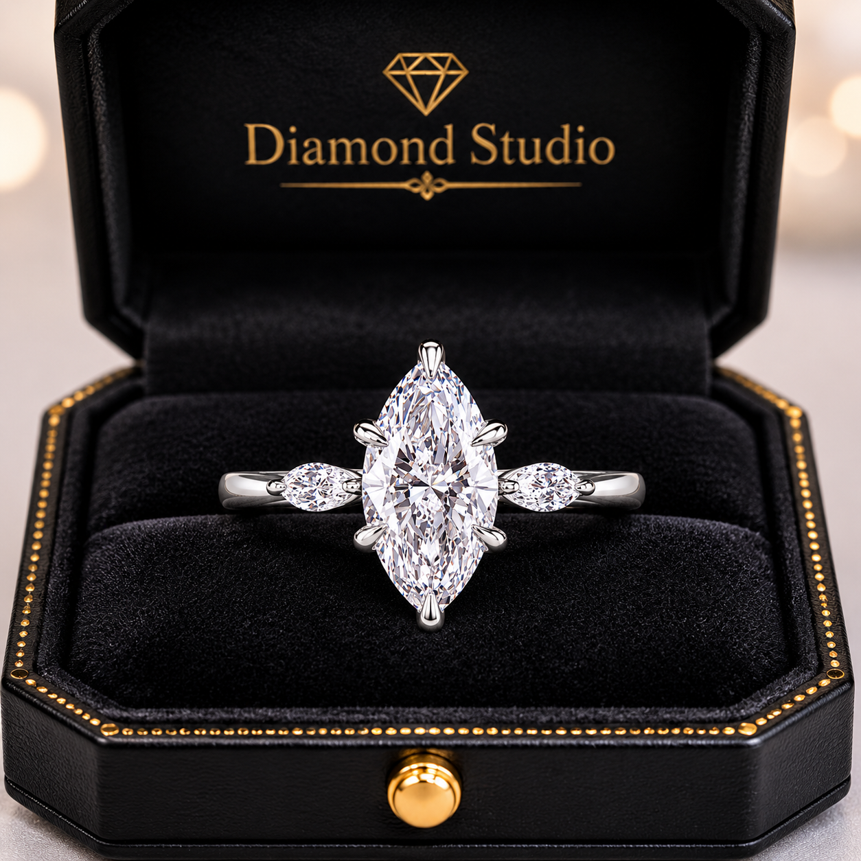 3.00 CT Marquise Lab-Grown Diamond Three-Stone Engagement Ring in 14K White Gold – Anniversary Trilogy Design