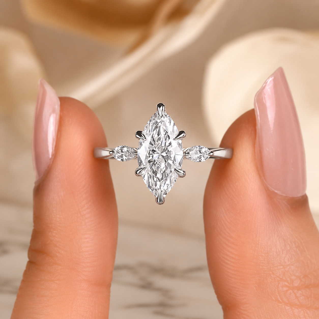 3.00 CT Marquise Lab-Grown Diamond Three-Stone Engagement Ring in 14K White Gold – Anniversary Trilogy Design