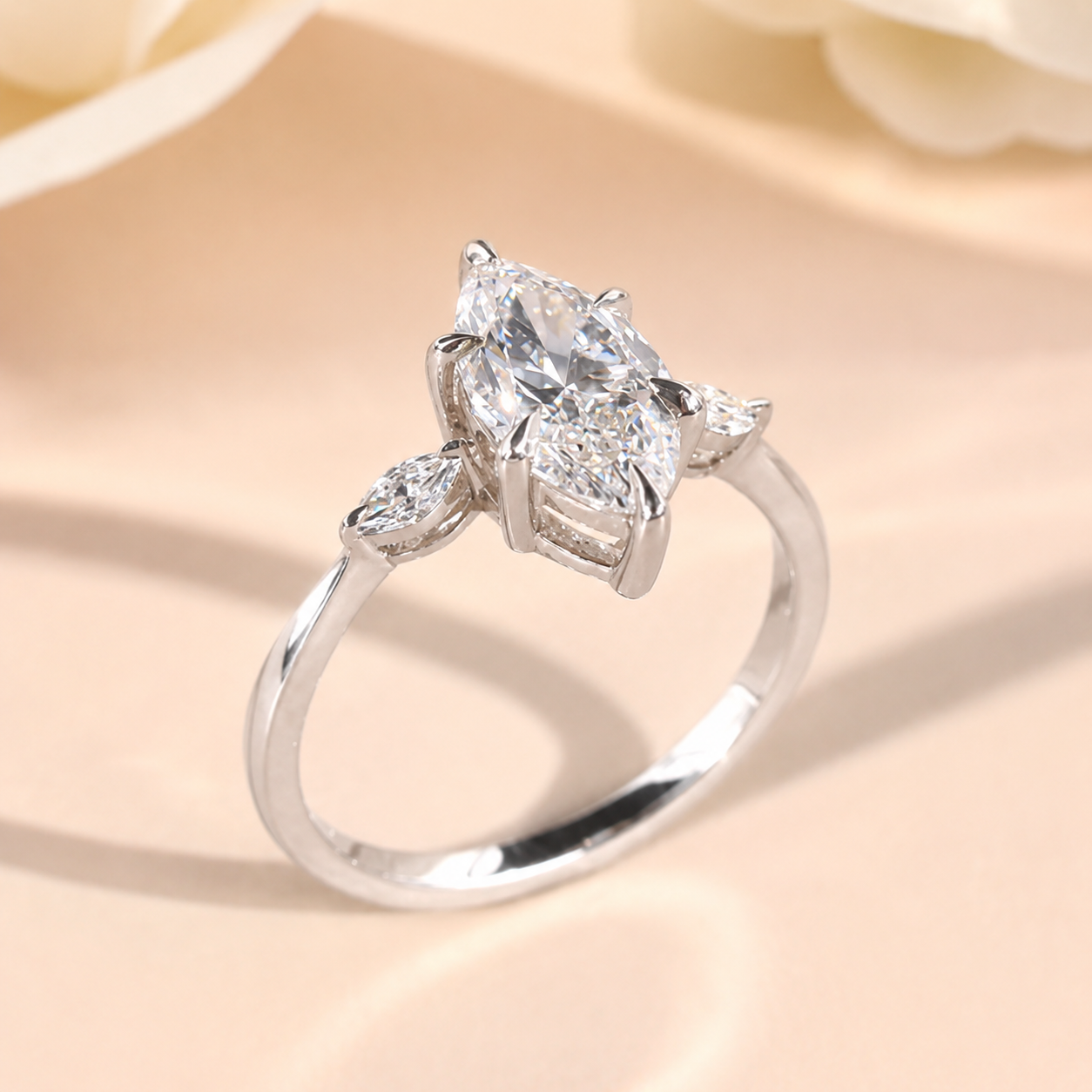 3.00 CT Marquise Lab-Grown Diamond Three-Stone Engagement Ring in 14K White Gold – Anniversary Trilogy Design