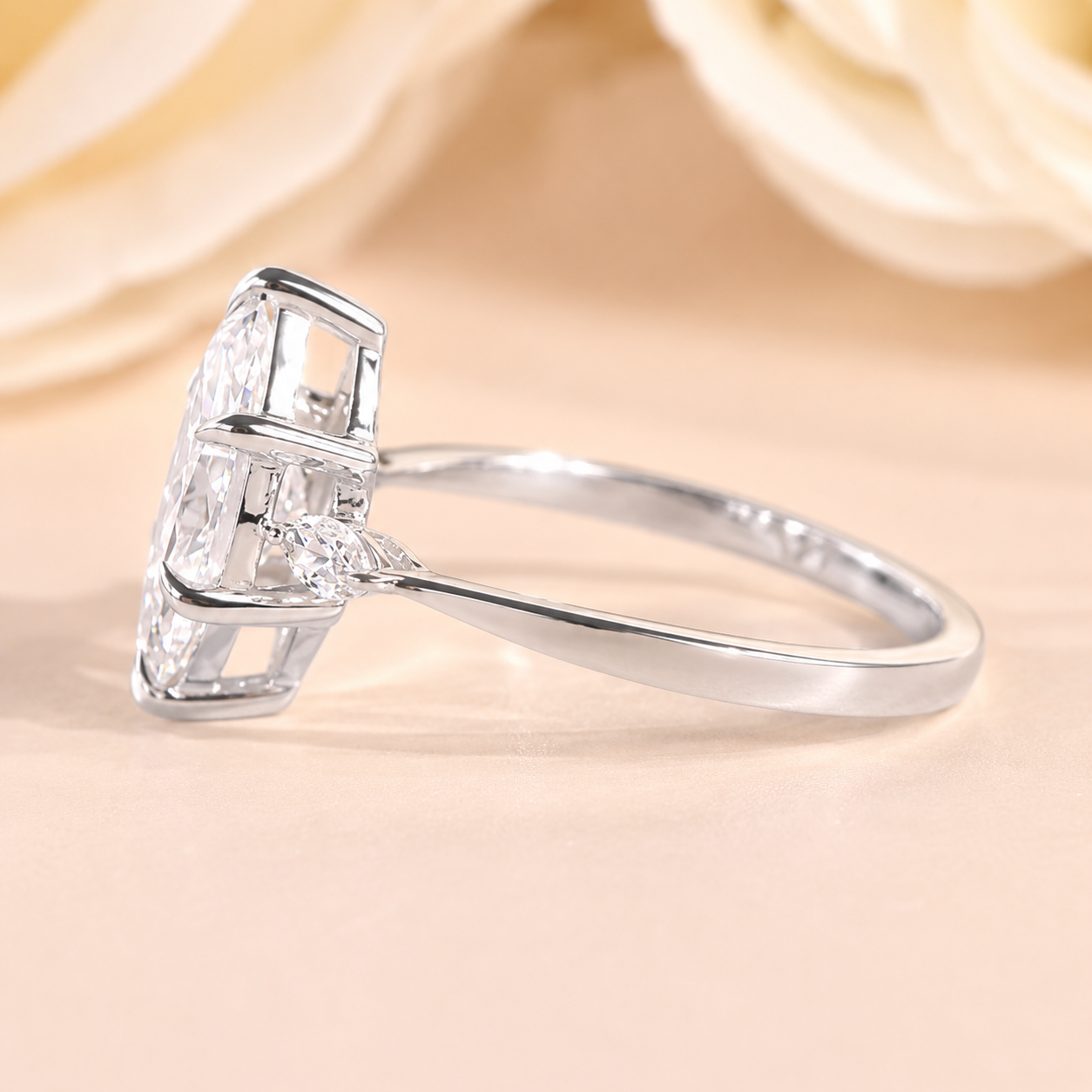 3.00 CT Marquise Lab-Grown Diamond Three-Stone Engagement Ring in 14K White Gold – Anniversary Trilogy Design