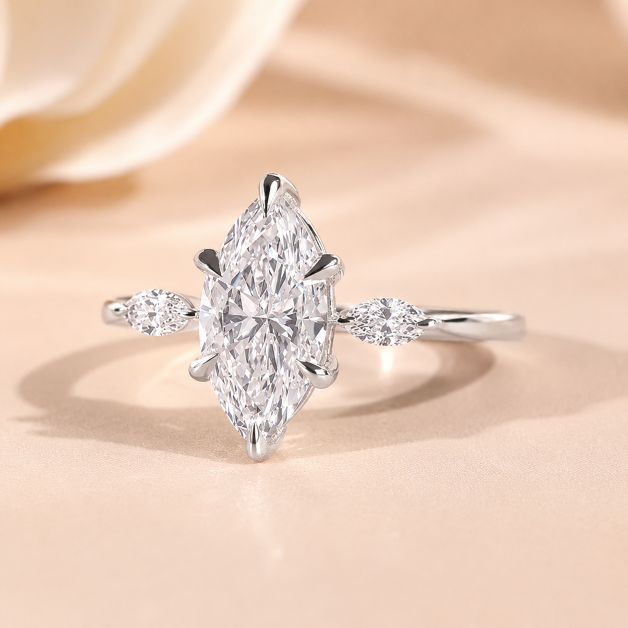 3.00 CT Marquise Lab-Grown Diamond Three-Stone Engagement Ring in 14K White Gold – Anniversary Trilogy Design