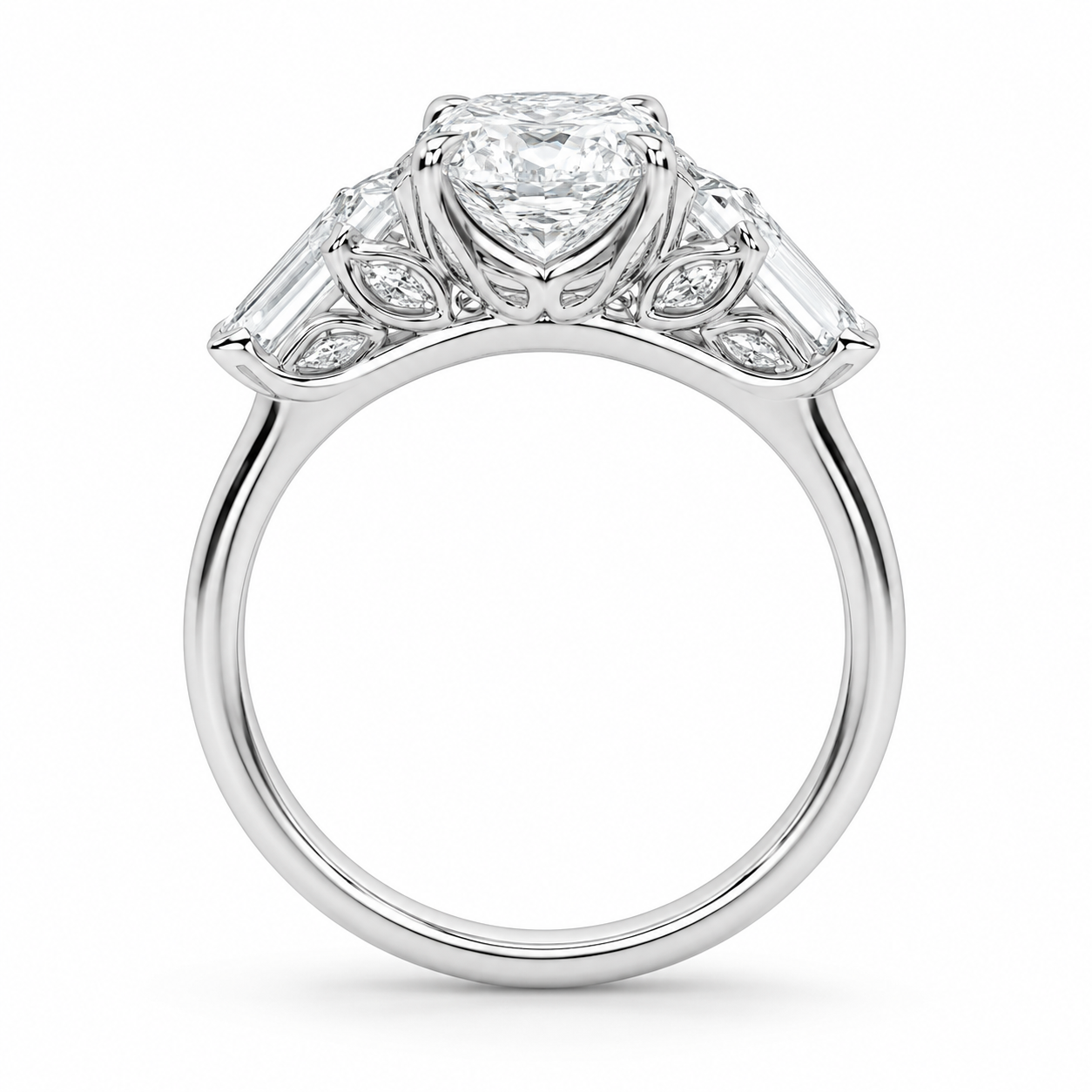 3.00 CT Oval Lab-Grown Diamond Three-Stone Engagement Ring in 14K White Gold – Kite Side Diamond IGI Certified Design