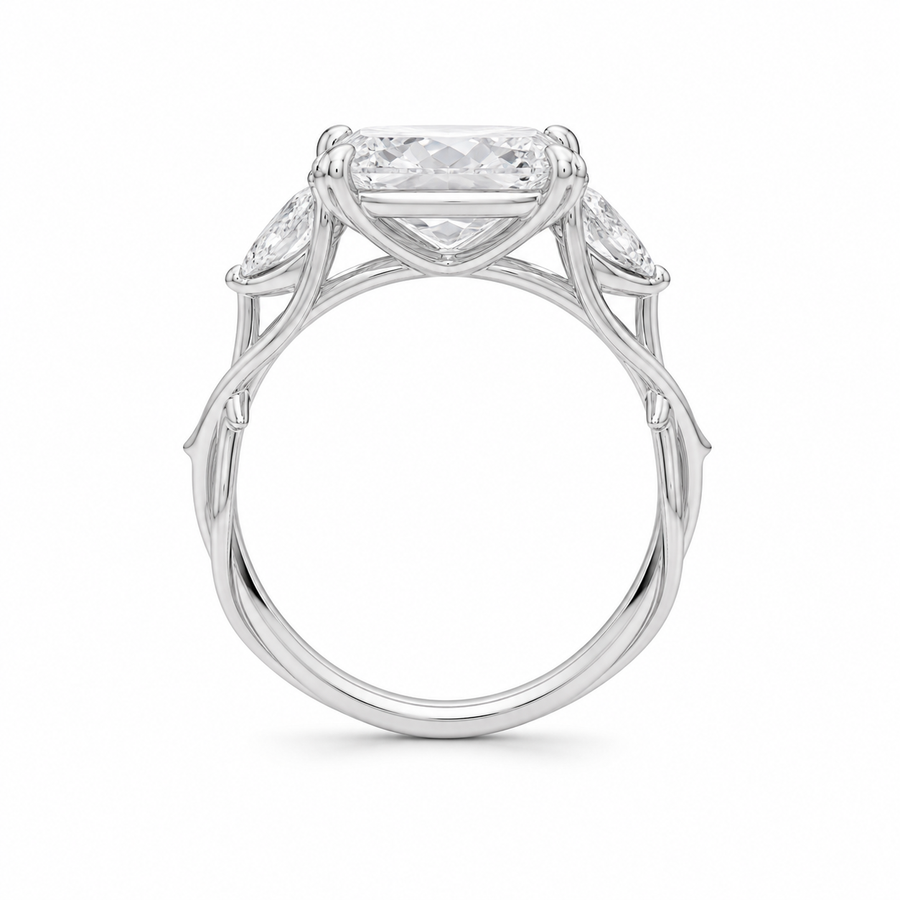 2.50 CT Radiant Lab-Grown Diamond Three-Stone Engagement Ring in 14K White Gold – Pear Side Stone Design