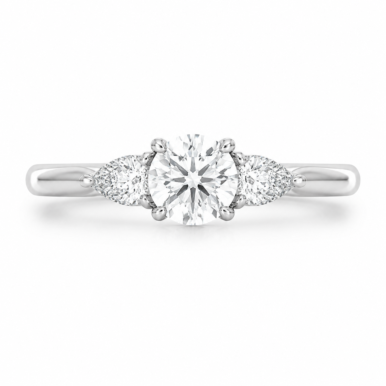 1.00 CT Round Lab-Grown Diamond Three-Stone Engagement Ring in 14K White Gold – Classic Tulip Setting Design