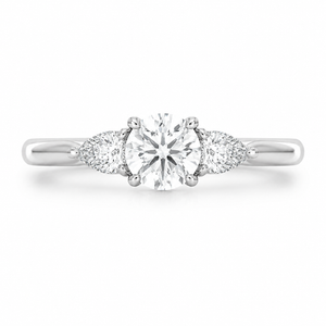 1.00 CT Round Lab-Grown Diamond Three-Stone Engagement Ring in 14K White Gold – Classic Tulip Setting Design