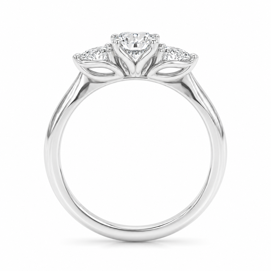 1.00 CT Round Lab-Grown Diamond Three-Stone Engagement Ring in 14K White Gold – Classic Tulip Setting Design