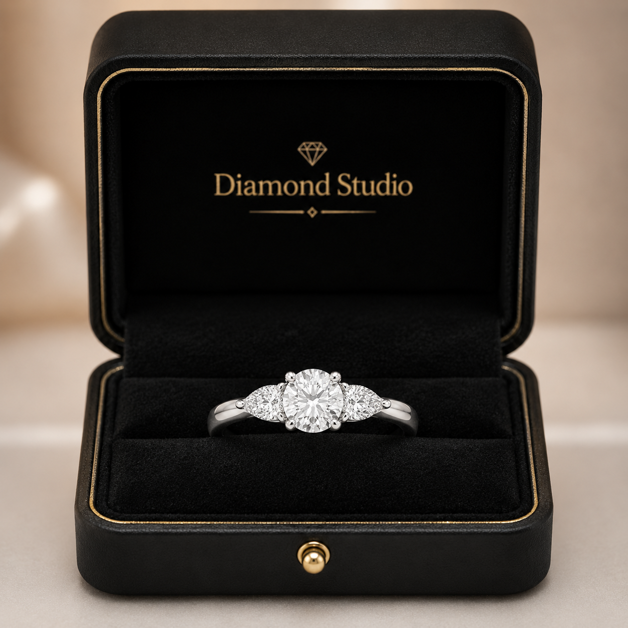 1.00 CT Round Lab-Grown Diamond Three-Stone Engagement Ring in 14K White Gold – Classic Tulip Setting Design
