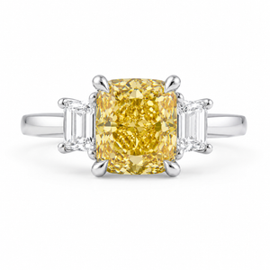 3.00 CT Yellow Radiant Cut Lab-Grown Diamond Three-Stone Engagement Ring in 14K White Gold – Fancy Color Proposal Design