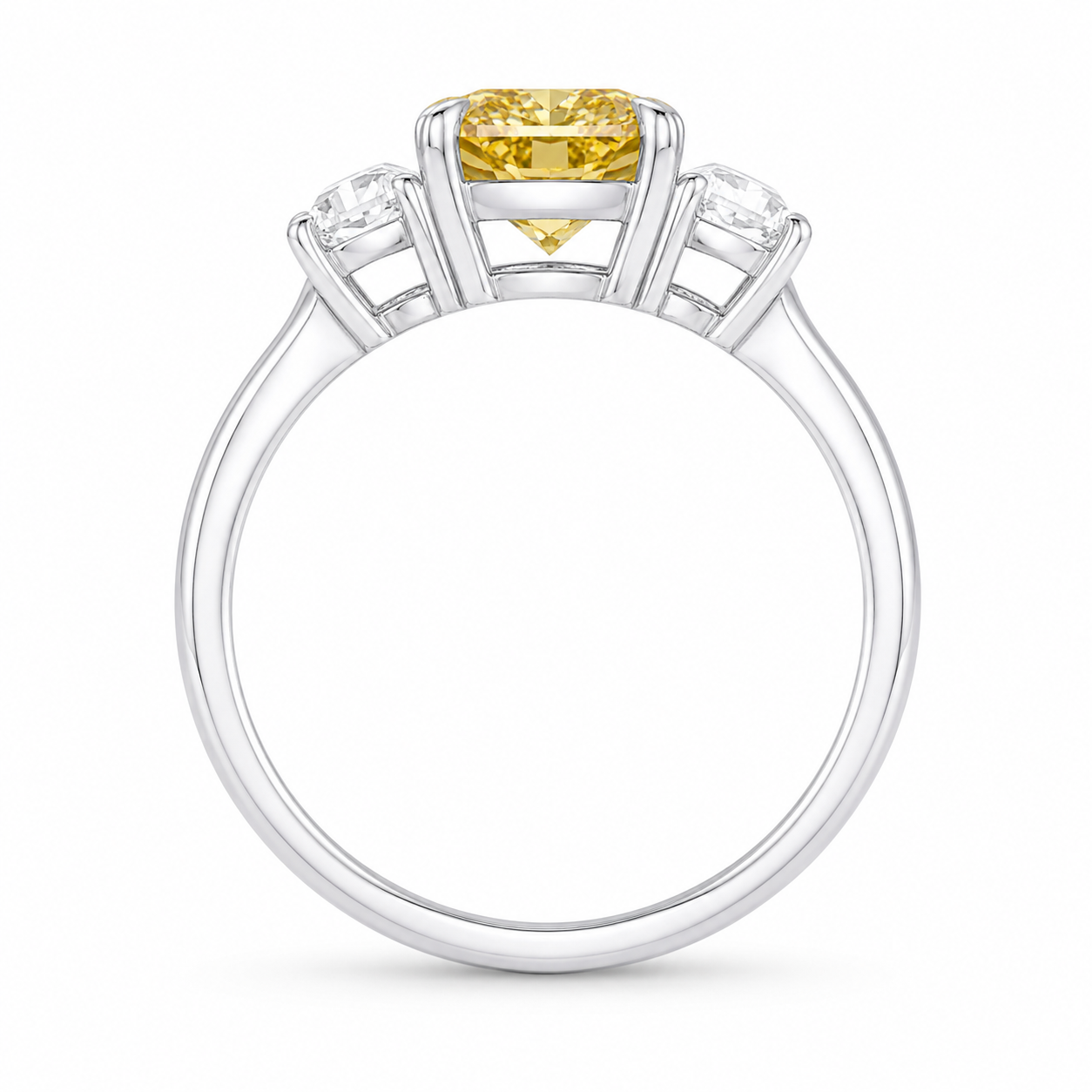 3.00 CT Yellow Radiant Cut Lab-Grown Diamond Three-Stone Engagement Ring in 14K White Gold – Fancy Color Proposal Design