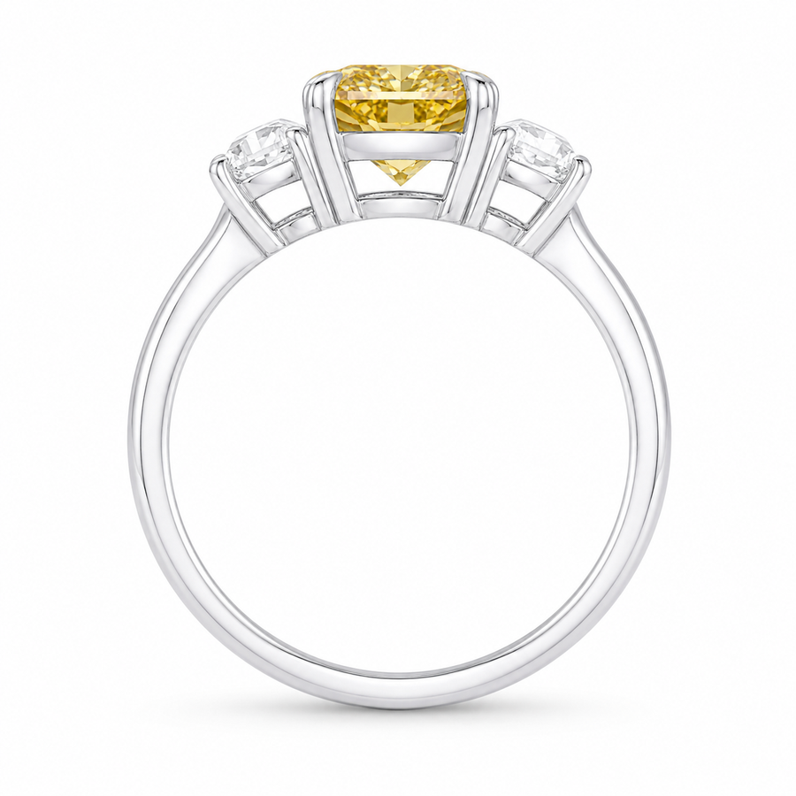 3.00 CT Yellow Radiant Cut Lab-Grown Diamond Three-Stone Engagement Ring in 14K White Gold – Fancy Color Proposal Design