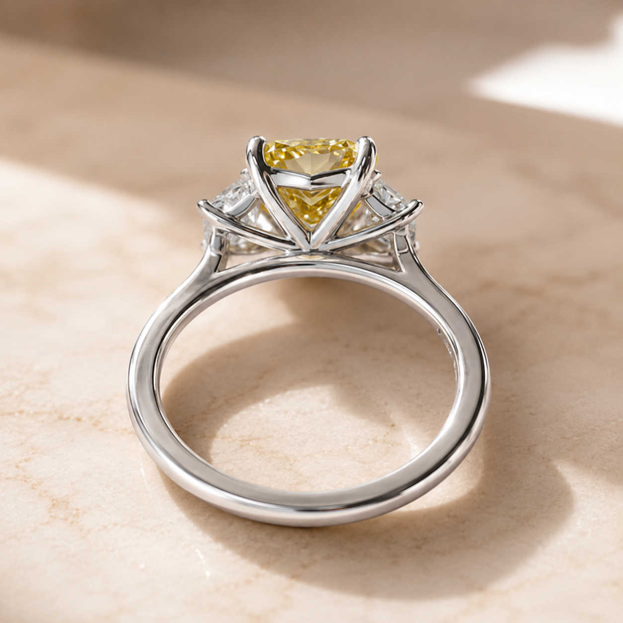 3.00 CT Yellow Radiant Cut Lab-Grown Diamond Three-Stone Engagement Ring in 14K White Gold – Fancy Color Proposal Design