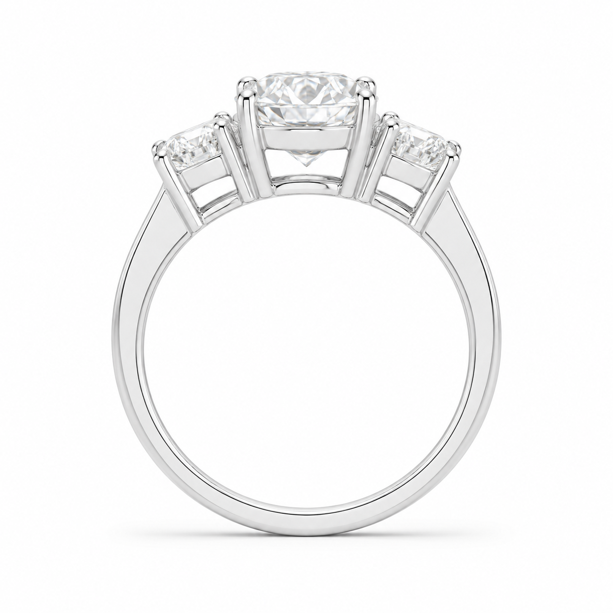 2.00 CT Oval Lab-Grown Diamond Three-Stone Engagement Ring in 14K White Gold – Emerald Accent Design