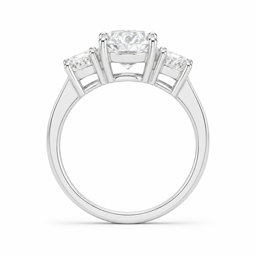 2.00 CT Oval Lab-Grown Diamond Three-Stone Engagement Ring in 14K White Gold – Emerald Accent Design