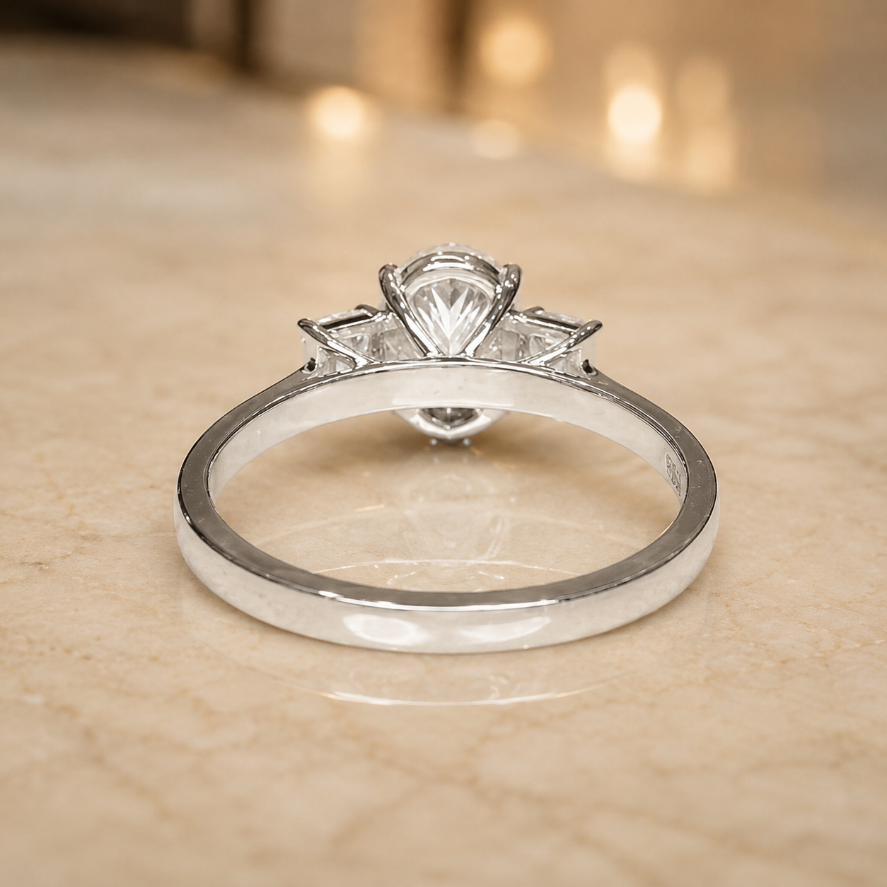 2.00 CT Oval Lab-Grown Diamond Three-Stone Engagement Ring in 14K White Gold – Emerald Accent Design
