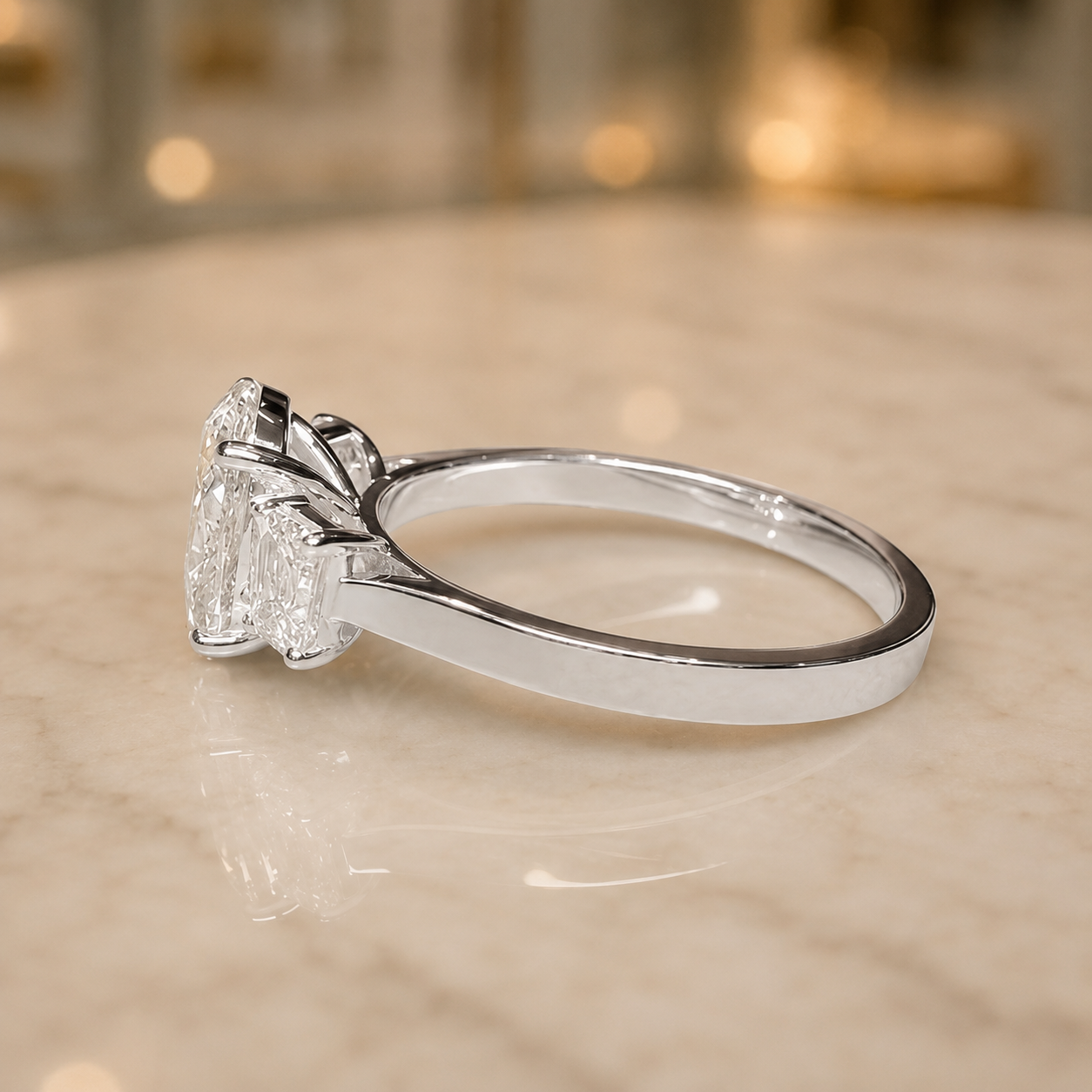 2.00 CT Oval Lab-Grown Diamond Three-Stone Engagement Ring in 14K White Gold – Emerald Accent Design
