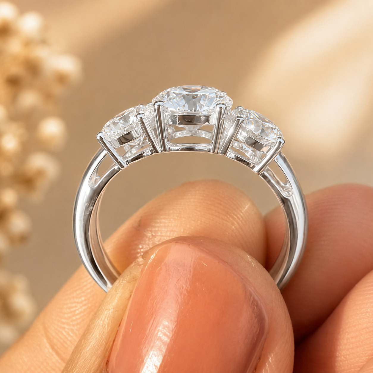 2.50 CT Lab-Grown Diamond Three-Stone Engagement Ring in 14K White Gold – Classic Trilogy Design