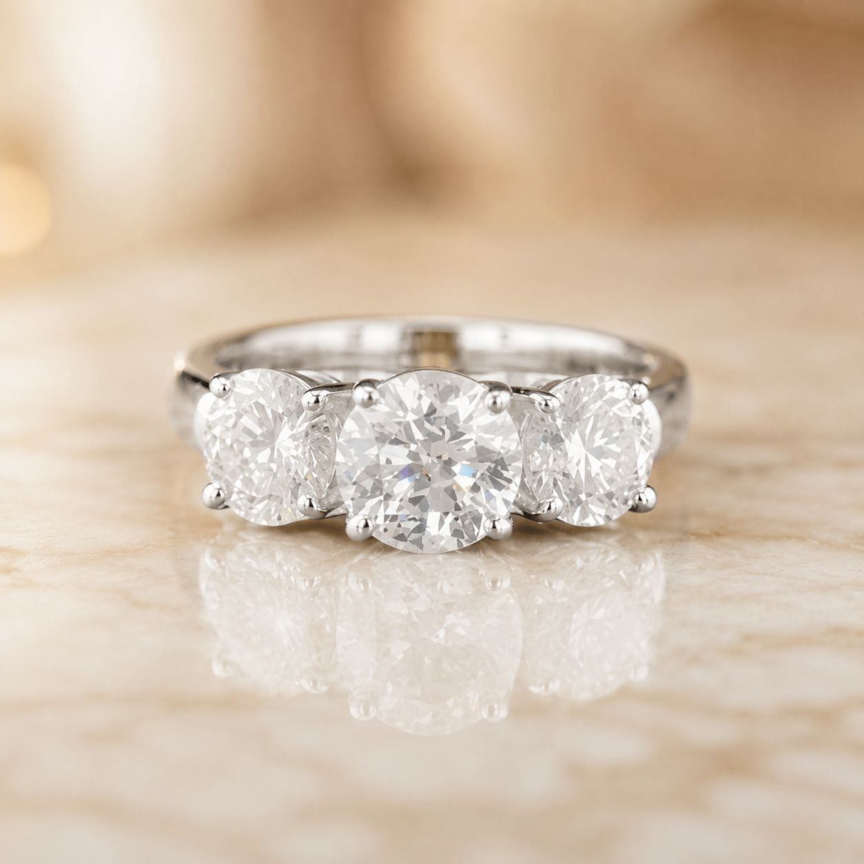 2.50 CT Lab-Grown Diamond Three-Stone Engagement Ring in 14K White Gold – Classic Trilogy Design
