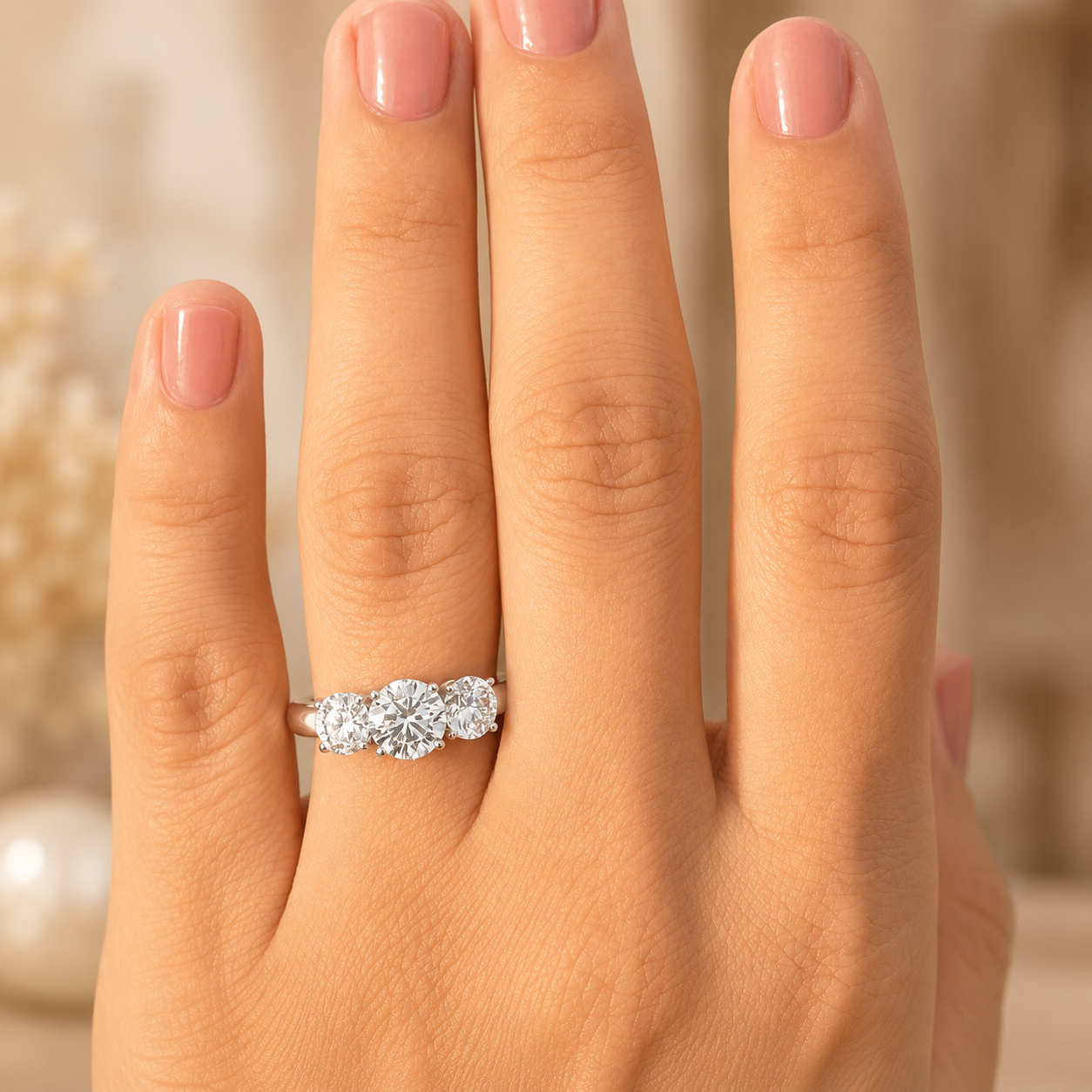 2.50 CT Lab-Grown Diamond Three-Stone Engagement Ring in 14K White Gold – Classic Trilogy Design