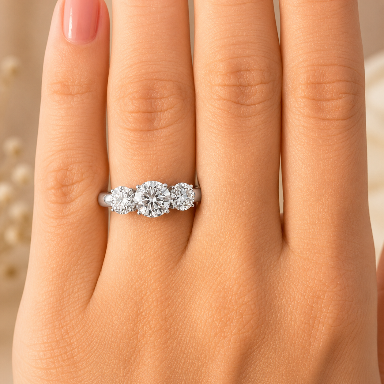 2.50 CT Lab-Grown Diamond Three-Stone Engagement Ring in 14K White Gold – Classic Trilogy Design