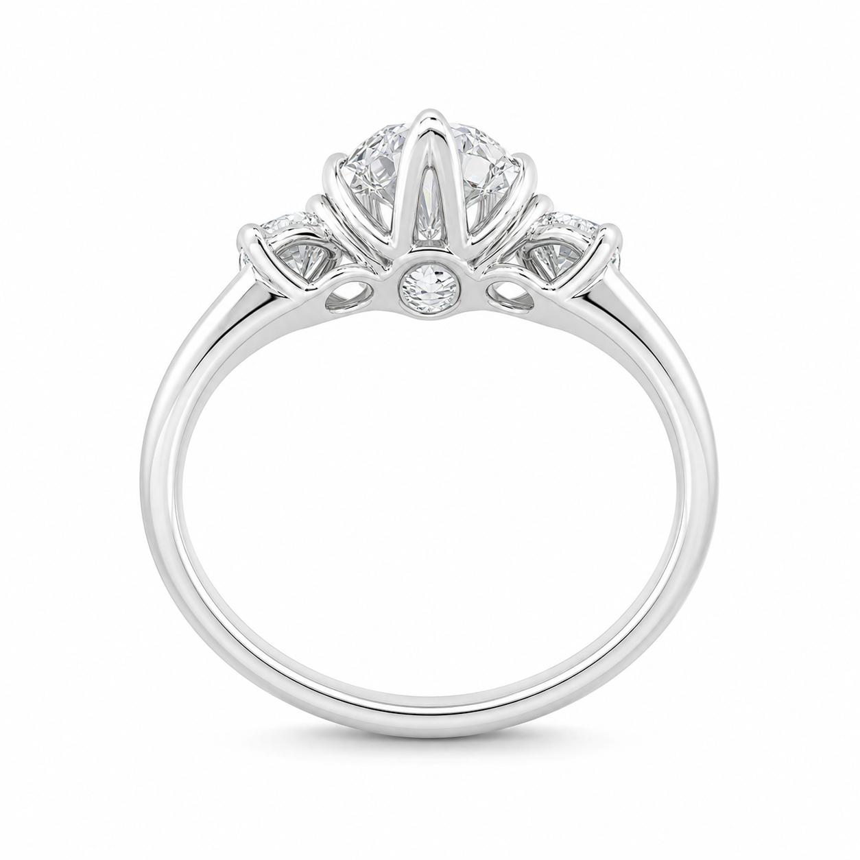 3.00 CT Oval Cut Lab-Grown Diamond Three-Stone Engagement Ring in 14K White Gold – Round Side Diamond Custom Design