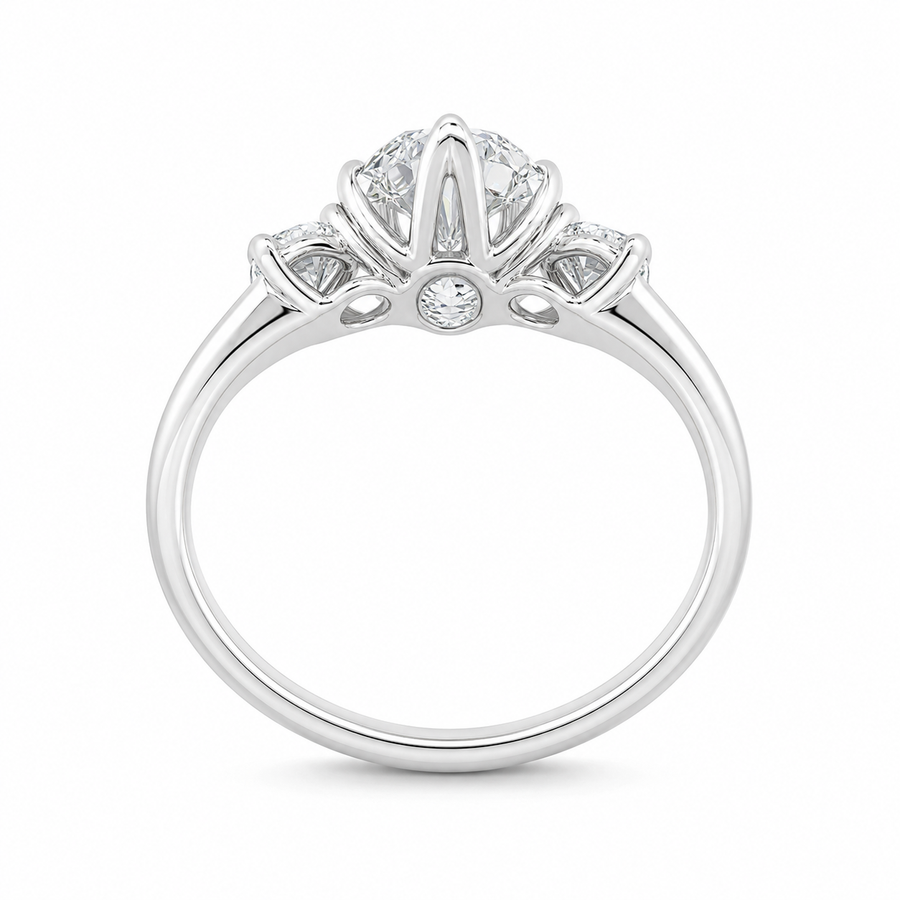 3.00 CT Oval Cut Lab-Grown Diamond Three-Stone Engagement Ring in 14K White Gold – Round Side Diamond Custom Design