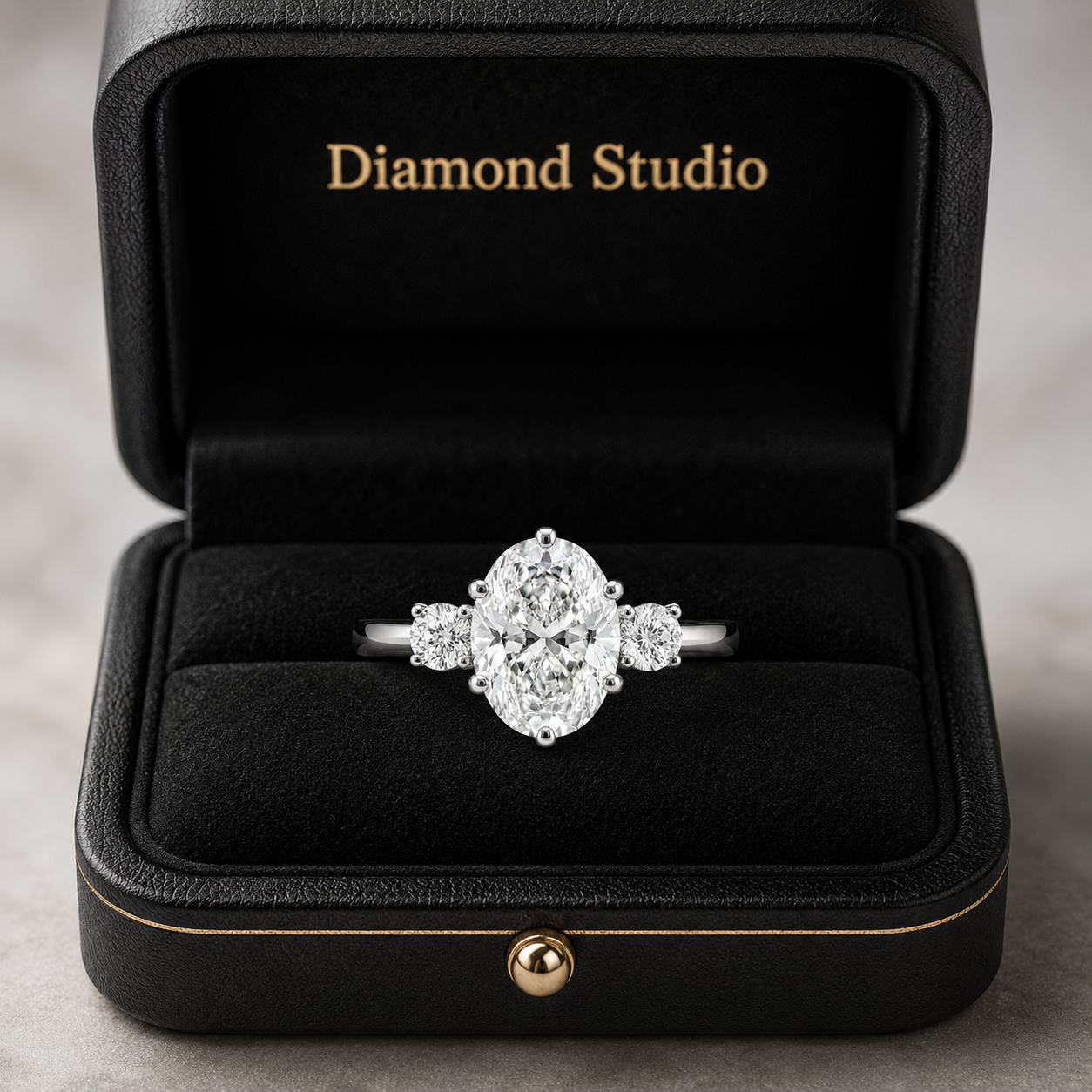 3.00 CT Oval Cut Lab-Grown Diamond Three-Stone Engagement Ring in 14K White Gold – Round Side Diamond Custom Design