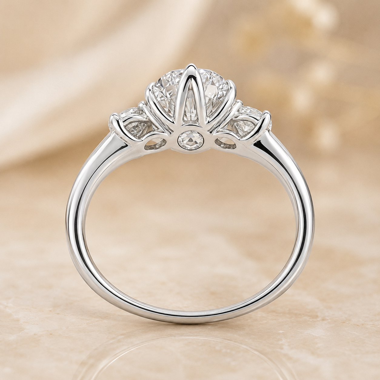 3.00 CT Oval Cut Lab-Grown Diamond Three-Stone Engagement Ring in 14K White Gold – Round Side Diamond Custom Design