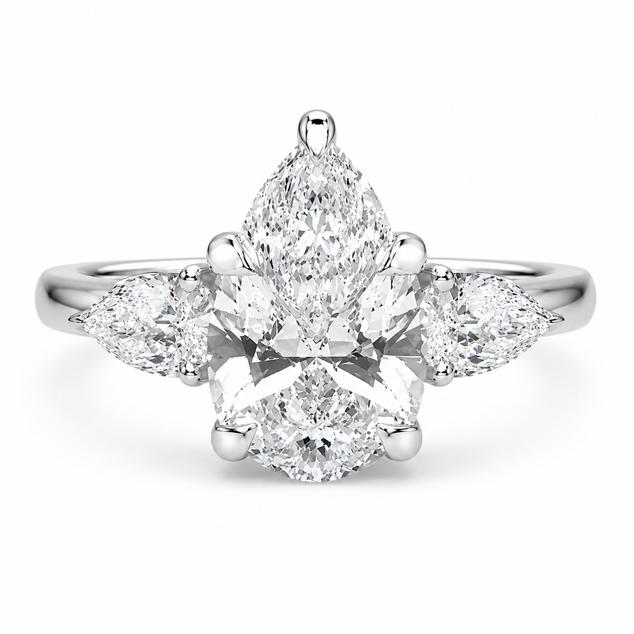 1.80 CT Pear Cut Lab-Grown Diamond Three-Stone Engagement Ring in 14K White Gold – Classic Trilogy Design