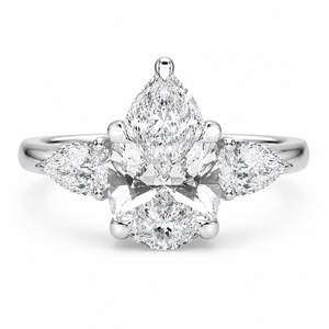 1.80 CT Pear Cut Lab-Grown Diamond Three-Stone Engagement Ring in 14K White Gold – Classic Trilogy Design