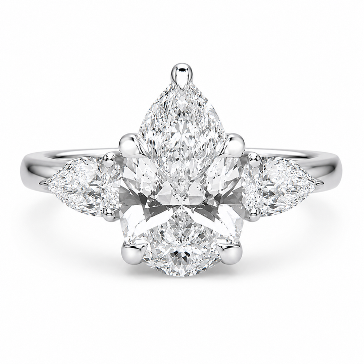 1.80 CT Pear Cut Lab-Grown Diamond Three-Stone Engagement Ring in 14K White Gold â€“ Classic Trilogy Design from Diamond Studio