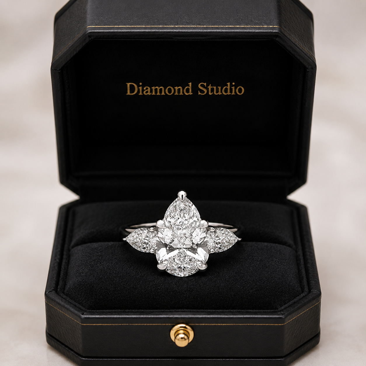 1.80 CT Pear Cut Lab-Grown Diamond Three-Stone Engagement Ring in 14K White Gold – Classic Trilogy Design