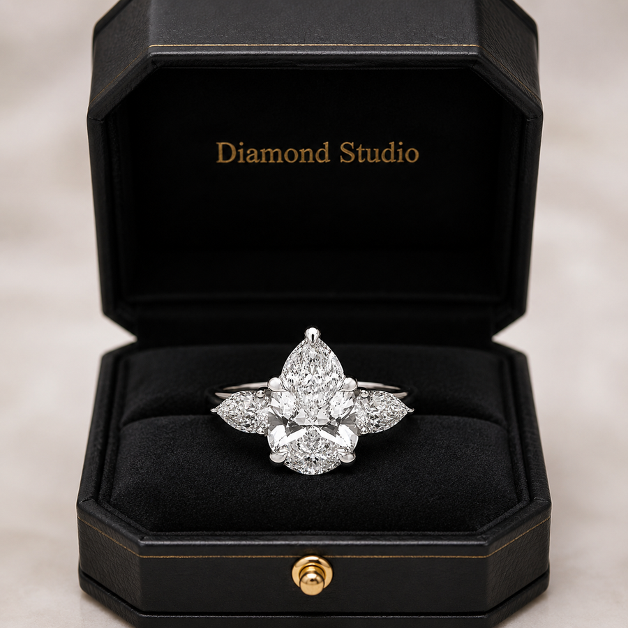 1.80 CT Pear Cut Lab-Grown Diamond Three-Stone Engagement Ring in 14K White Gold – Classic Trilogy Design