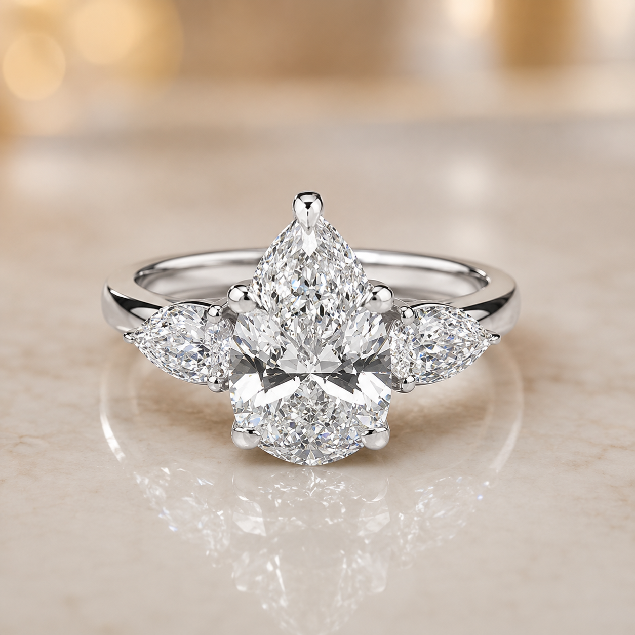 1.80 CT Pear Cut Lab-Grown Diamond Three-Stone Engagement Ring in 14K White Gold – Classic Trilogy Design