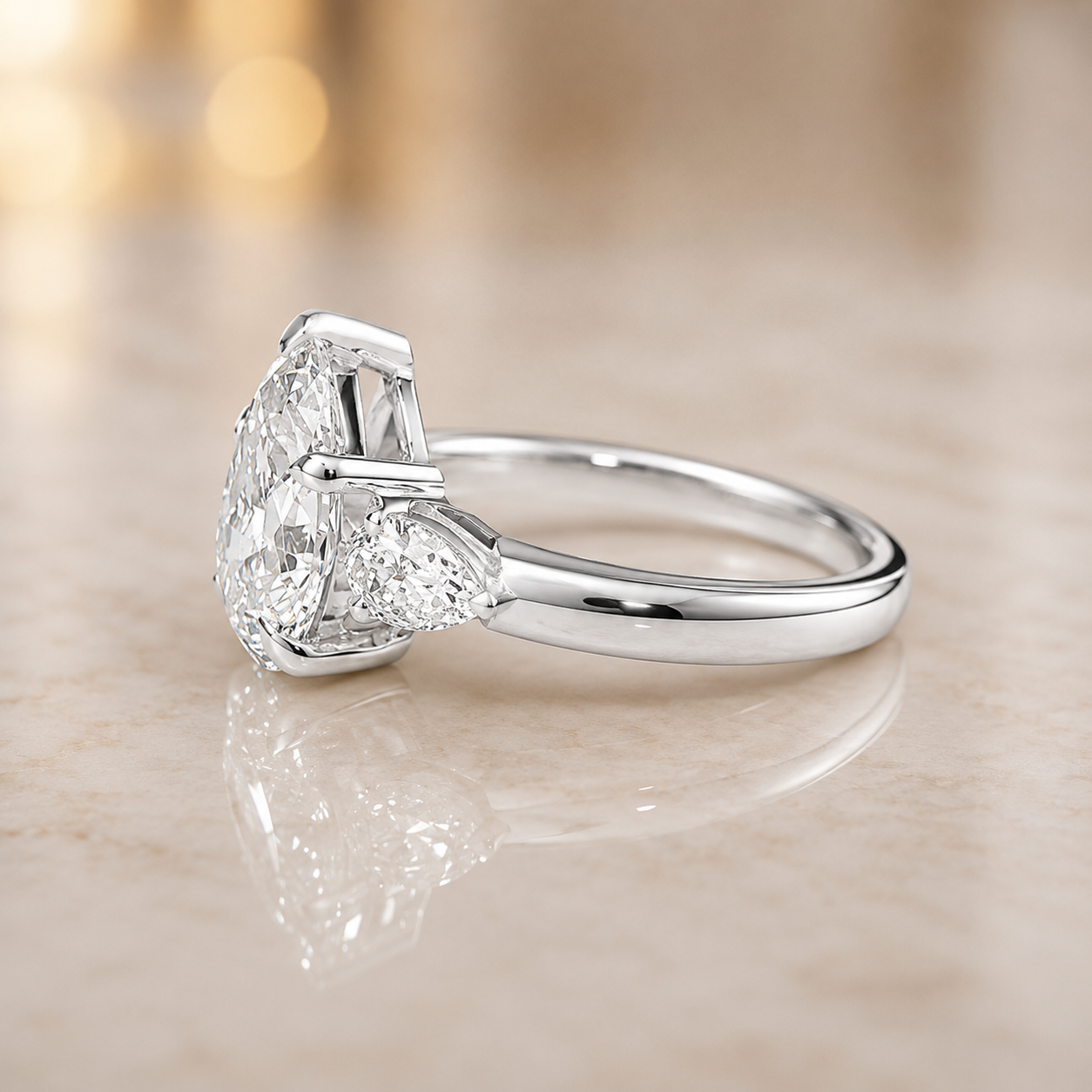 1.80 CT Pear Cut Lab-Grown Diamond Three-Stone Engagement Ring in 14K White Gold – Classic Trilogy Design