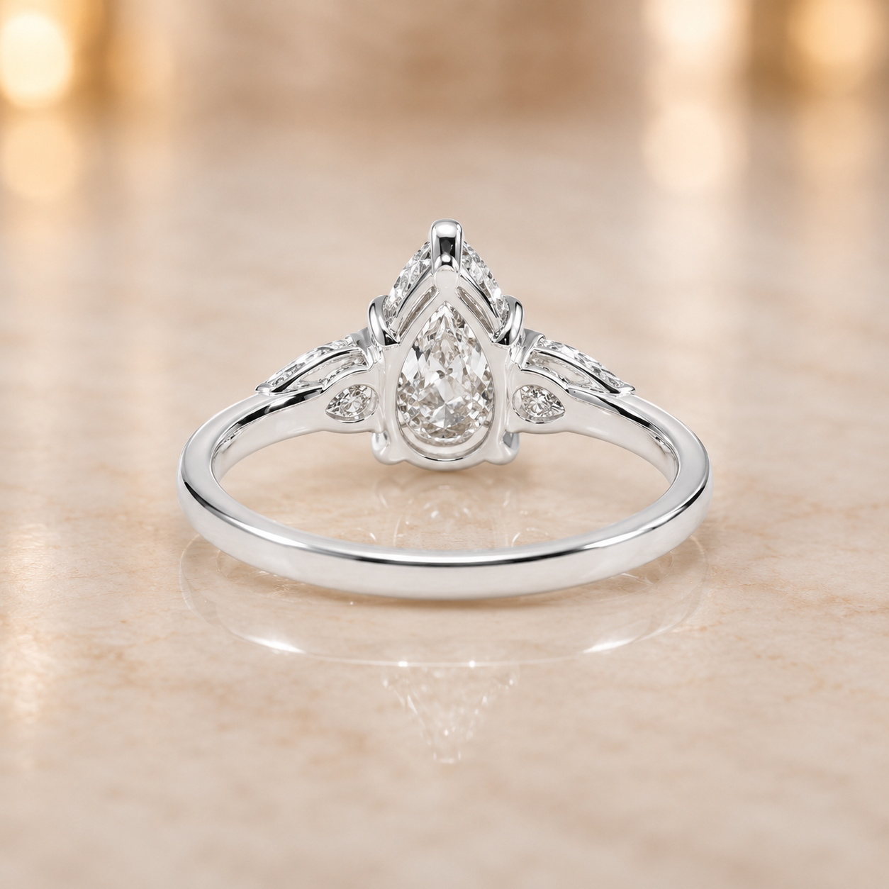 1.80 CT Pear Cut Lab-Grown Diamond Three-Stone Engagement Ring in 14K White Gold – Classic Trilogy Design