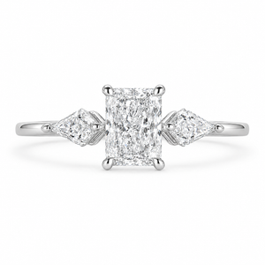 2.00 CT Radiant Cut Lab-Grown Diamond Three-Stone Engagement Ring in 14K White Gold – Kite Side Stone Design