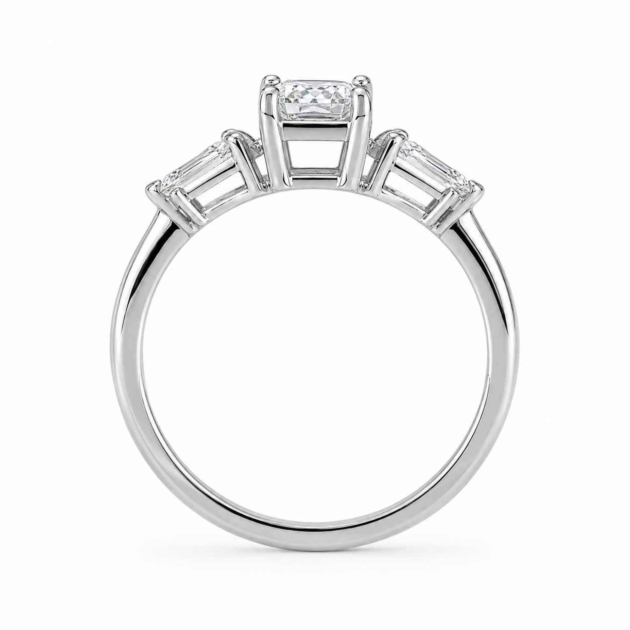2.00 CT Radiant Cut Lab-Grown Diamond Three-Stone Engagement Ring in 14K White Gold – Kite Side Stone Design
