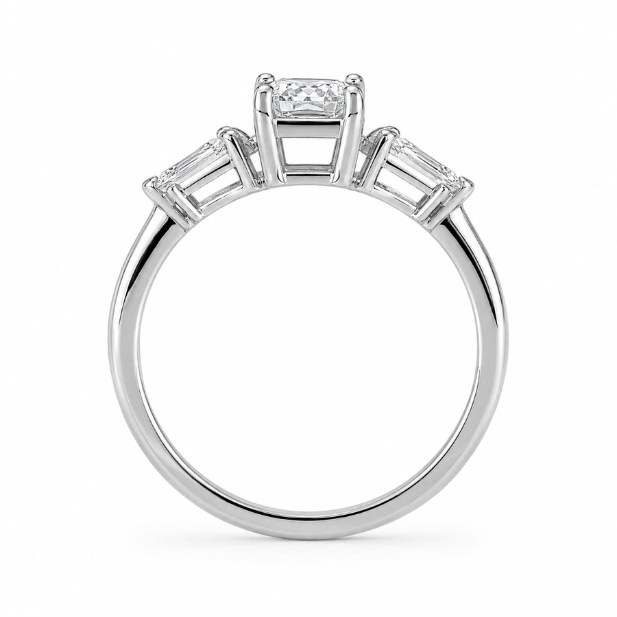 2.00 CT Radiant Cut Lab-Grown Diamond Three-Stone Engagement Ring in 14K White Gold – Kite Side Stone Design