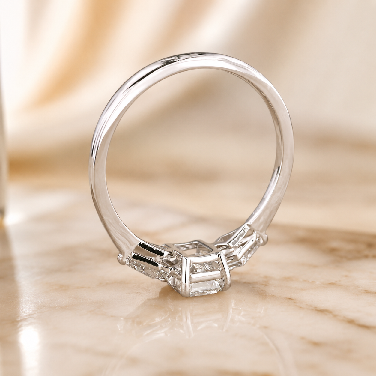 2.00 CT Radiant Cut Lab-Grown Diamond Three-Stone Engagement Ring in 14K White Gold – Kite Side Stone Design