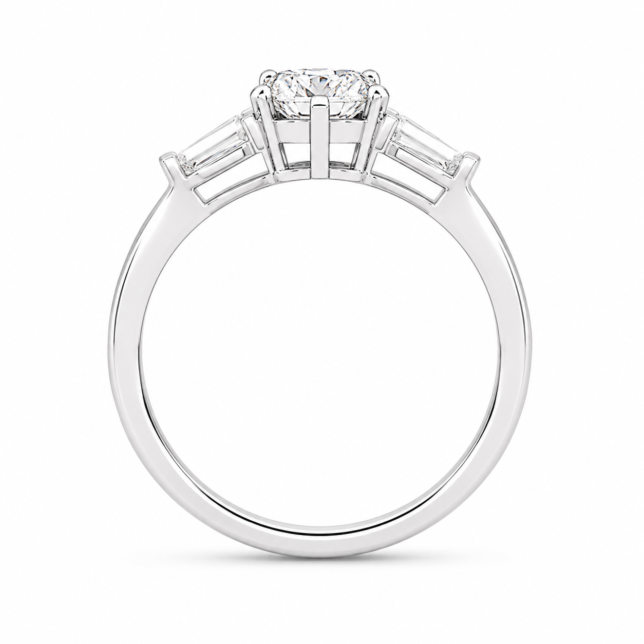 2.00 CT Pear Shaped Lab-Grown Diamond Three-Stone Engagement Ring in 14K White Gold – Tapered Baguette Design